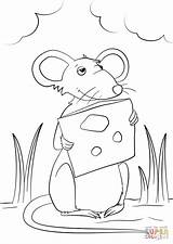 Coloring Mouse Cartoon Cheese Pages Holding Printable sketch template