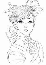 Geisha Colorear Geishas Colouring Orientali 1040 Desenho Styliste Diseños Adulta Personnage Coloriages sketch template