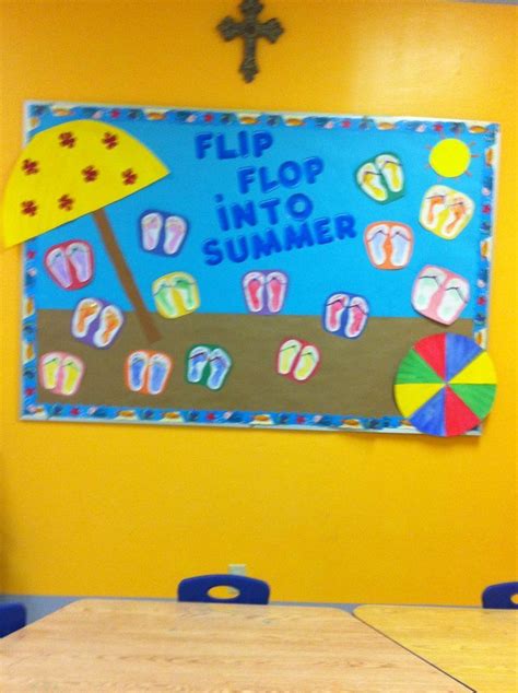 bulletin board  flip flops  umbrellas     classroom setting