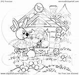 Coloring House Outline Clipart Rabbit Wandering Pages Royalty Illustration Bannykh Alex Rf Stick Walking Template sketch template