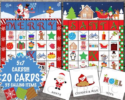 christmas bingo  printable cards instant  etsy