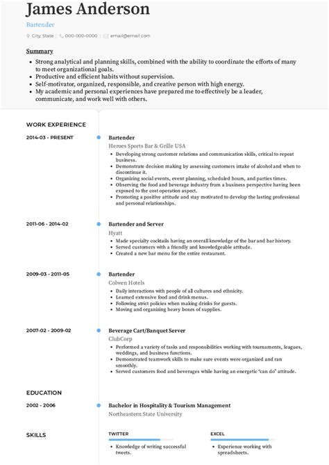 bartender  experience resume examples  templates