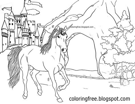 printable unicorn drawing mythical coloring book pictures  kids