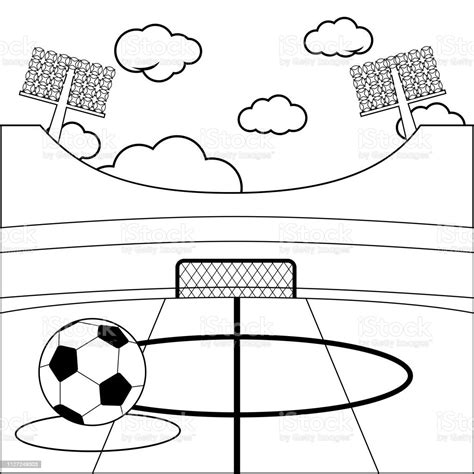 ilustracion de estadio de futbol vector blanco  negro  colorear