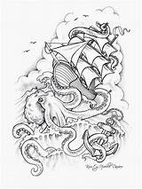 Ship Tattoo Kraken Attacking Tattoos Sketch Drawing Coloring Cool Idea Would Drawings Pretty Think Quite Kracken Tattooed Fear Biggest Getting sketch template
