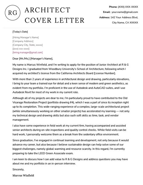 architecture cover letter  resume genius