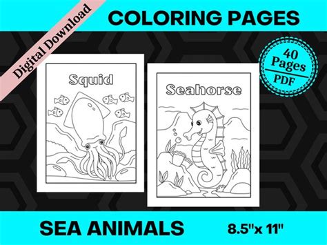 ocean animals coloring pages  kids instant  etsy