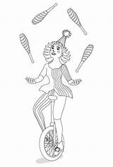 Unicycle Juggler Vector Girl Coloring Circus Template Pages sketch template