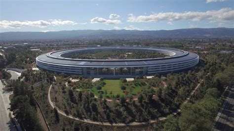 drone footage shows   completed apple park visitor center