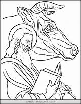 Luke Coloring Saint Bull Ox Thecatholickid sketch template