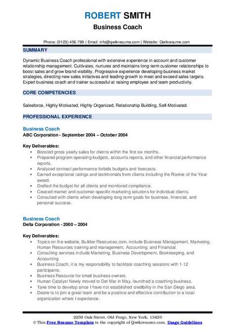 business coach resume samples qwikresume