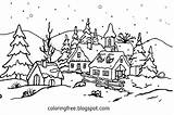 Village Coloring Pages Winter Snow Scene Scenes Clipart Activity Sheet Snowflake sketch template