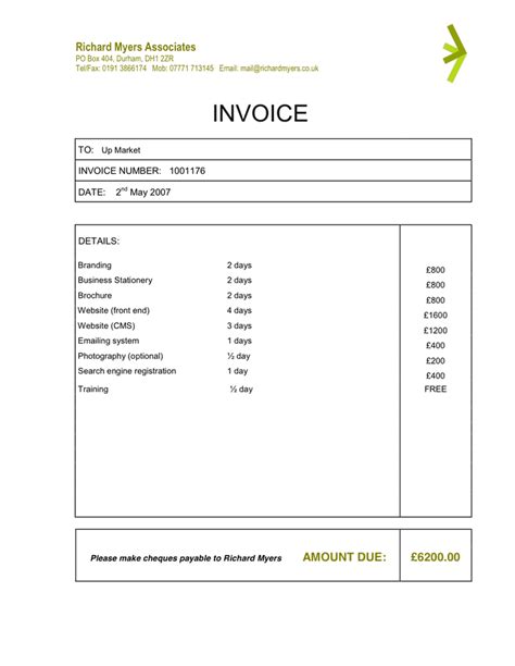 invoice sample  word   formats