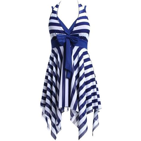 bikman navy blue white stripes swim dress swimwear one piece swimsuit