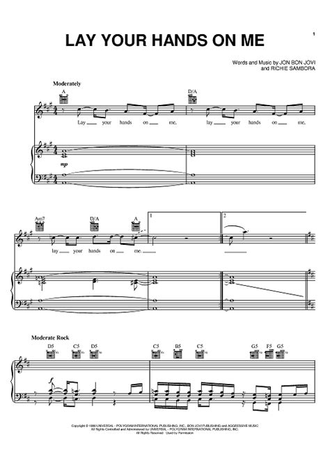 Lay Your Hands On Me Sheet Music By Bon Jovi For Piano Vocal Chords
