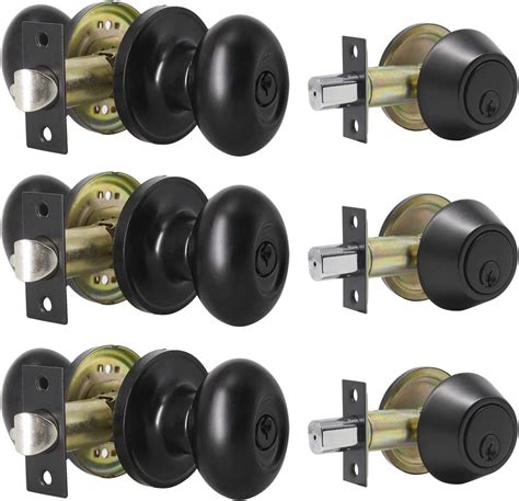 pack keyed entry door knob  single cylinder deadbolt combination set  matte black finish