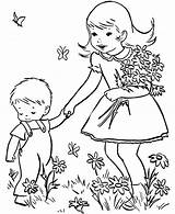 Brother Coloring Spring Little Play Bring Garden Kids sketch template