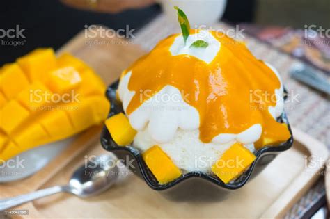 Bingsu Mango Ice Cream Korean Dessert Bingsu Or Bingsoo Korean Shaved