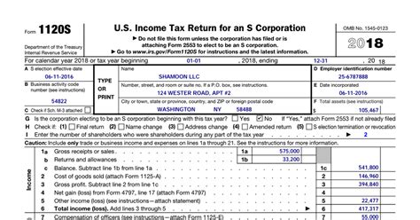 irs form    income tax return    corporation