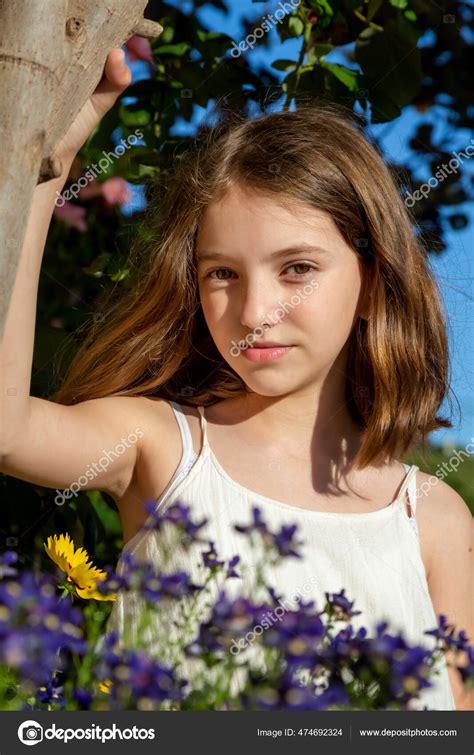 Beautiful Emotional Natural Cute Teenager Girl Flowers Sunny Day Stock