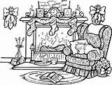 Christmas Fireplace Coloring Pages Scene Drawing Printable Sheets Holiday Sketch Stamps Print Tree Stampin sketch template