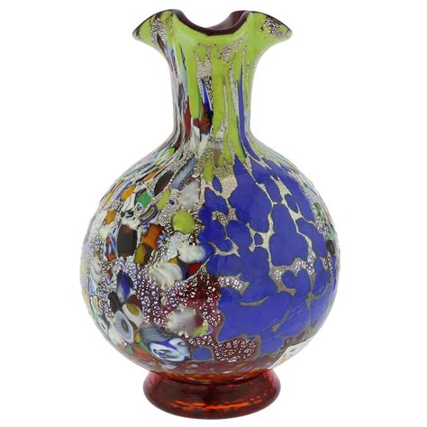 Murano Glass Vases Murano Millefiori Art Glass Vase Silver Red