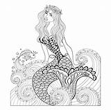 Sirene Poisson Fantastique Sirena Mandalas Meerjungfrau Vague Sirenas Concernant Vagues Goldfish Zentangle Erwachsene Fantasy Mermaids Stampare Ilustración sketch template