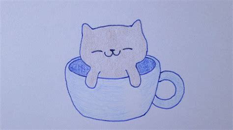 cómo dibujar un gatito kawaii en una taza youtube