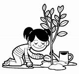 Planting Tree Coloring Drawing Pages Girl Arbor Plant Getdrawings Color Place Getcolorings sketch template