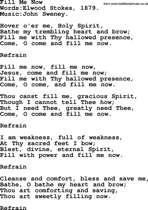Pentecost Hymns Song Fill Me Now Lyrics And Pdf