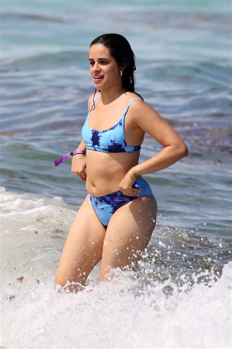 wet camila cabello shows off curves on beach with shawn mendes