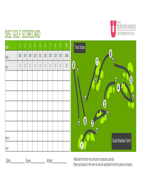 university  utah disc golf scorecard fill  sign printable