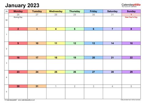 calendar january 2023 uk with excel word and pdf templates