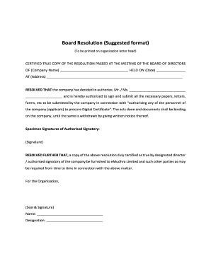 board  resolution letter format   editable fillable