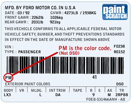 ford touch  paint color code  directions  ford paintscratchcom