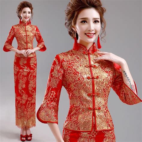 fashion red chinese traditional dress long cheongsam red qipao gown