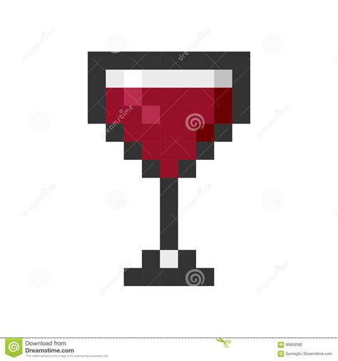 Glass Wine Pixel Art Cartoon Retro Game Style Stock Vector