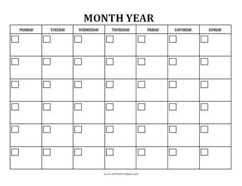 blank monthly calendar  printable