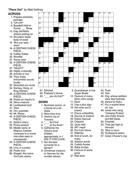 sunday crossword puzzle printable