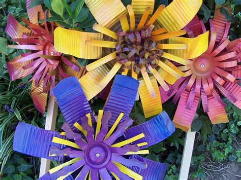 upcycledrecycled metal  flowers garden art  custom created colors  tin