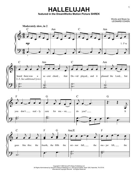 hallelujah sheet music by leonard cohen easy piano 158551