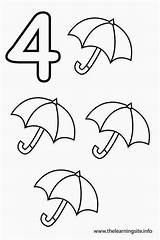Number Four Coloring Outline Flashcard Numbers Pages Umbrellas Flashcards Preschool Teaching sketch template