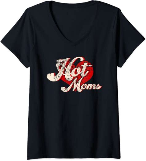 Womens I Love Hot Moms Retro Vintage V Neck T Shirt Uk Fashion