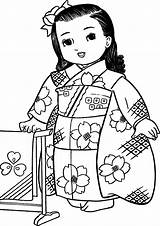 Colorir Meninas Japonesas Bonecas Kimono Japonesa Riscos Colorido Nil Gueixa Japan1 9a sketch template