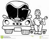 Car Repair Auto Mechanic Working Clipart Vector Drawing Hood Cartoon Stock Cliparts Book sketch template