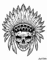 Indian Native Coloring Indiano Disegni Damerica Adulti Inder Erwachsene Malbuch Headdress Apache Indien Totenkopf sketch template