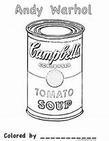 Warhol Soup Handouts Sheets Campbells Colorare Leads Worksheets Query Coloriage sketch template