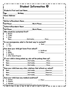 student information  parent contact forms  msfrollo tpt
