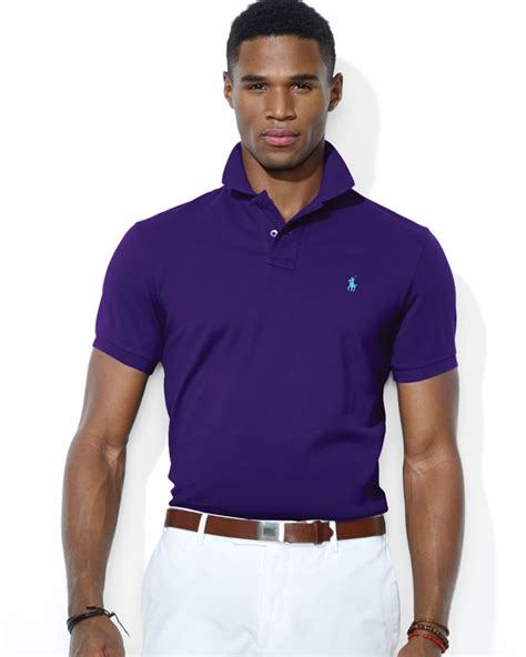 lyst ralph lauren polo custom stretch mesh polo shirt slim fit  purple  men
