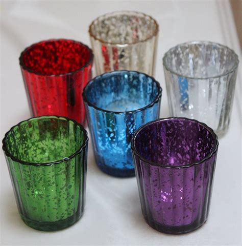 Set 10 Tinted Colored Mercury Glass Votive Candle Holders